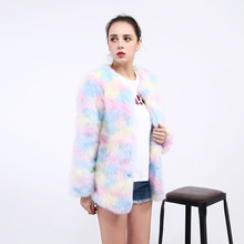 FOLOBE Rainbow Fluffy faux fur coat women Warm long sleeve 2020 female outerwear autumn winter colorful jacket hairy overcoat 2024 - buy cheap