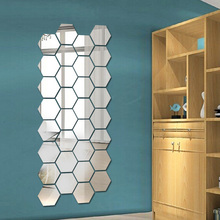 12 шт. 3D зеркало шестиугольник винил, съемная Наклейка на стену Наклейка домашний декор искусство DIY DTT88 2024 - купить недорого