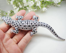 5.7" Luxury Gecko Animal Pendant Crocodile Brooch Pin Clear Crystal Lizard 2024 - buy cheap