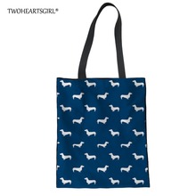 Twoheartsgirl Blue Dachshund Dog Print Tote Bag for Women Cute College Girls Canvas Handbag Casual Ladies Beach Shoulder Bag 2024 - buy cheap