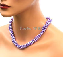Wholesale Pearl Jewelry - Purple Lilac 3 Strands Baroque Genuine Freshwater Pearl Necklace Earrings - Handmade Jewelry Set 2024 - buy cheap