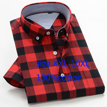 Camisas de manga corta para hombre, ropa holgada, fina, grande, 2019 de algodón, de alta calidad, Formal, a cuadros, de talla grande, XXL-10XL 42-50, 100% 2024 - compra barato