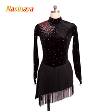 Figure Skating Dress Costume Customized Competition Ice Skating Skirt for Girl Women Kids Black Tassels 2024 - buy cheap