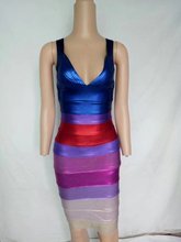 New Fashion Rainbow Colorful Oil Print V Neck Celebrity Party Style Women Wholesale Bodycon High Quality Bandage Dress 2024 - buy cheap
