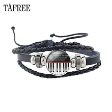 TAFREE Piano Keyboard Picture Glass Buckle Multilayer Charm Bracelet Handmade Punk Style Black Leather Bracelet Men Women KB54 2024 - buy cheap