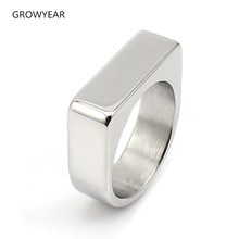 Anel de aço inoxidável, anel retangular de cor prateada, festa de casamento, jóias, presente para homens e mulheres 2024 - compre barato