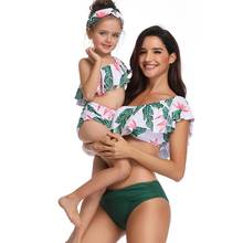 Aipbunny 2019 Leaves Printed Ruffle Mom-Child Halter Green Bikinis Women Swimsuit maillot de bain Swimwear biquinis Bathing Suit 2024 - buy cheap