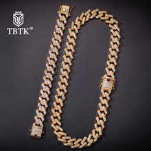 TBTK 14mm Cuban Link Necklace&Bracelet Jewelry Sets With Box Clasp Gold Copper Witth Sparkling Zircon Stones for Man Cool 2024 - buy cheap