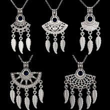 Ethnic Women Girl Filigree Semicircle Leaf Tassel Beads Cage Essential Oil Diffuser Aroma Pearl Cage Locket Necklace 2024 - buy cheap