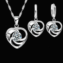 Ювелирный набор в форме сердца, серебряное ювелирное изделие, подвеска, ожерелье, серьги-кольца, Изысканная мода, Свадебная вечеринка 2024 - купить недорого