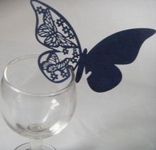 Free Shipping 48pcs wedding favor Navy Blue butterfly place card cup card name card on wine glass party supply desk decoration 2024 - buy cheap