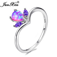 Junxin marca oceano azul/roxo/branco fogo opala anéis para mulher cor prata lágrima arco-íris birthstone coroa anel 2024 - compre barato