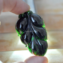 Chinese Dark Green Leaf Pendants Natural Black Green Stone Gem leaves Pendant + Rope Necklace  wholesales 2024 - buy cheap