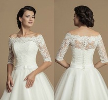 Sexy New Custom Made Wedding Lace Appliques Jackets Off Shoulder Bridal Boleros Half Sleeve White Ivory Wraps Jacket 2024 - buy cheap