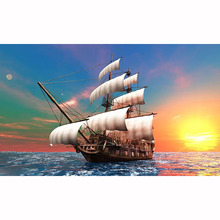 Полностью квадратная/круглая дрель 5D DIY Алмазная картина "Морская парусная лодка" вышивка крестиком 5D домашний Декор подарок 2024 - купить недорого