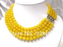 Charming! 4 Rows 8mm Yellow Natural Jade Necklace AAA 2024 - buy cheap