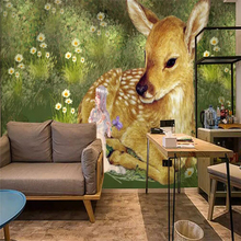 Decorative wallpaper Northern European simple style green deer background wall decoration painting mural 2024 - buy cheap