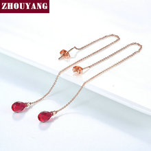 ZHOUYANG Drop Chain Earrings For Women 3 Color Crystal Rose Gold Silver Color Gift Fashion Jewelry KC158 KC159 KC161 KC171 KC172 2024 - buy cheap