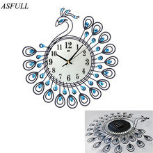 ASFULL Diamond Peacock Large Wall Clocks Metal Living room Creative  Fashion Silent Wall Watch Home Decor clock wall free shippi 2024 - buy cheap