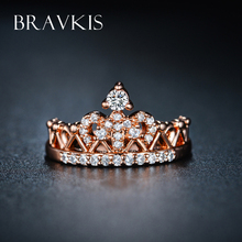 Bravekiss anel vintage de cristal cz feminino, com pingente de coroa para casamento, joia da moda para festa feminina bur0217 2024 - compre barato