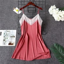 XXL lace womens silk nightgown homewear sleepwear night dress sexy womens clothing mini lingere Satin Sleepshirts PINK RED 2024 - buy cheap