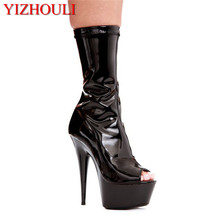Newest Sexy Cool 15cm Ultra thick High Heels classic short Boots Fashion Pu leather toe Shoes Black Women's Ankle boots 2024 - buy cheap