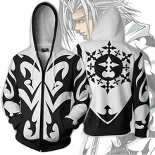 Kingdom hearts xemnas jaqueta com capuz com estampa 3d, casaco de moletom com capuz casual 2024 - compre barato