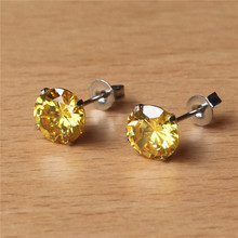 316 L Stainless Steel With 8mm Round AAA Golden-color Zircon Stud Earrings For Men And Women 2201903011406 2024 - buy cheap