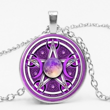 2019/Penta Star Necklace Glamour Purple Triple Moon Goddess Pendant Wicca Men and Women Clothing Accessories Sweater Chain 2024 - buy cheap