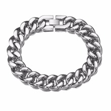 Silver Color 13/15mm 316L Stainless Steel Bracelet Men's Bracelet Curb Cuban Chain Gift Jewelry For Men Jewelry Gift 7-11inch 2024 - buy cheap