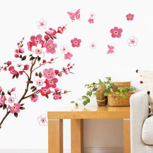 Pegatinas de pared de árbol extraíbles de cereza impermeable, calcomanía artística de alta calidad para decoración para sala de estar y dormitorio, flores y mariposas 2024 - compra barato
