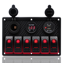 Painel de interruptor rocker 6 gang 12v 24v abs rv, trailer de carro, barco, marinho, led vermelho, disjuntor, porta usb dupla 2024 - compre barato