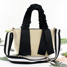 Black ribbon portable lace straw bag Single shoulder handbag woven bag new fashion handbag beach bag 2024 - buy cheap