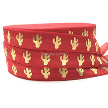 High Quality 5/8" Cactus Print Fold Over Elastic 10 Yards Red Hair Tie FOE Elastic Ribbon for DIY Head wear Headband Accessories 2024 - buy cheap