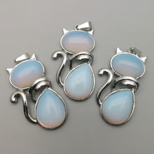 Collares de piedra Natural para mujer y niña, colgantes con forma de gato, Roca, rosa, Ópalo, cadena de cuentas, joyería Reiki, 6 unids/lote 2024 - compra barato