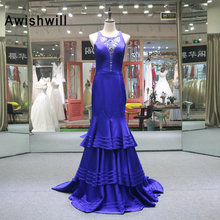 Vestido de Festa Royal Blue Formal Dress Mermaid Beadings Satin See Through Back Women Long Evening Gowns Real Pictures 2024 - buy cheap