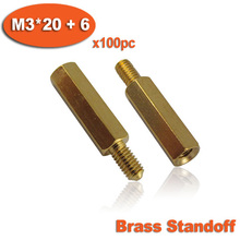 100pcs Male To Female Thread M3 x 20mm + 6mm Brass Hexagon Hex Standoff Spacer Pillars 2024 - buy cheap