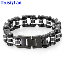 Pulseira masculina de aço inoxidável, bracelete preto de 16mm de largura, corrente de motociclista, braceletes da amizade para homens, 2018, trustylan 2024 - compre barato