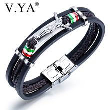 V.YA-pulsera negra trenzada de Jesús para hombre, brazalete ajustable de cuero sintético, multicapa, Multicolor, para regalo 2024 - compra barato