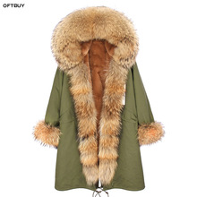 2022 Real Fur Coat Winter Jacket Women Long parka Big Natural Raccoon Fur Collar Hood faux fur liner long green coat warm korean 2024 - buy cheap