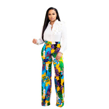 Женские широкие брюки HAOOHU, повседневные Прямые брюки с высокой талией и цветочным принтом, большие размеры, лето 2019 2024 - купить недорого