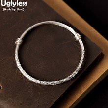 Uglyless-Plata de Ley 925 100% auténtica hecha a mano para mujer, brazaletes de superficie de empuje para golpear, brazalete Simple personalizado irregular 2024 - compra barato