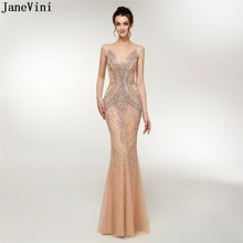 JaneVini Luxury Dubai Arabic Mermaid Mother of The Bride Dresses Sexy Tulle Crystals Beading Sheer Back Long Evening Party Gowns 2024 - buy cheap