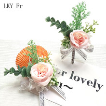 LKY Fr Boutonniere Buttonhole Wedding Wrist Corsage Bracelet for Bridesmaid Boutonnieres Flowers Brooch Wedding Planner Marriage Corsages Men Women Bridal Groomsman Accessories 2024 - buy cheap