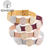 Dropshipping Somsoar Jewelry Exclusive sneak peek Full Crystal Slide Charms Stainless Steel Mesh Bracelet set with 3pcs charms 2024 - buy cheap