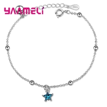 Wholesale Solid 925 Sterling Silver Super Shining Blue Star Shape Design Pendant Bracelets For Women Jewelry Crystal 2024 - buy cheap