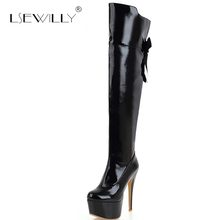 Lsewilly thigh high over the knee boots women round toe platform boots zipper fashion patent leather boots high heels shoes S968 2024 - buy cheap