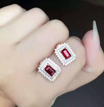 natural red garnet stone earrings 925 silver Natural gemstone earring women Square personality fashion Earrings for engagement 2024 - buy cheap