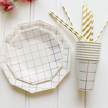 8pcs/set Gold Lattice Paper Cups&Plates Wedding Birthday Decoration Baby Shower Festival For Kids Tableware Party Supplies 2024 - buy cheap