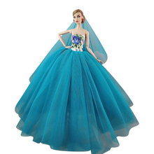 Платье-кукла NK, высококачественное вечернее платье ручной работы с длинным шлейфом, кружевное свадебное платье + вуаль для куклы Барби 1:6, лучший подарок 024A 2024 - купить недорого